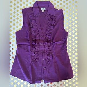Worthington Purple Ruffled Sleeveless Blouse